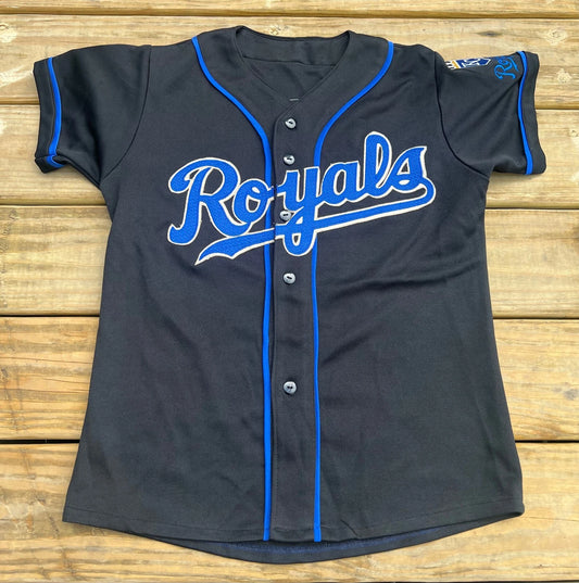 Black Blue Kansas City Royals #15 Lopez Home Jersey Size Medium RARE VINTAGE