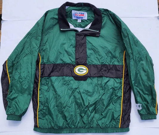 Starter NFL Pro Line Pullover Windbreaker Mens Large Green Bay Packers Football