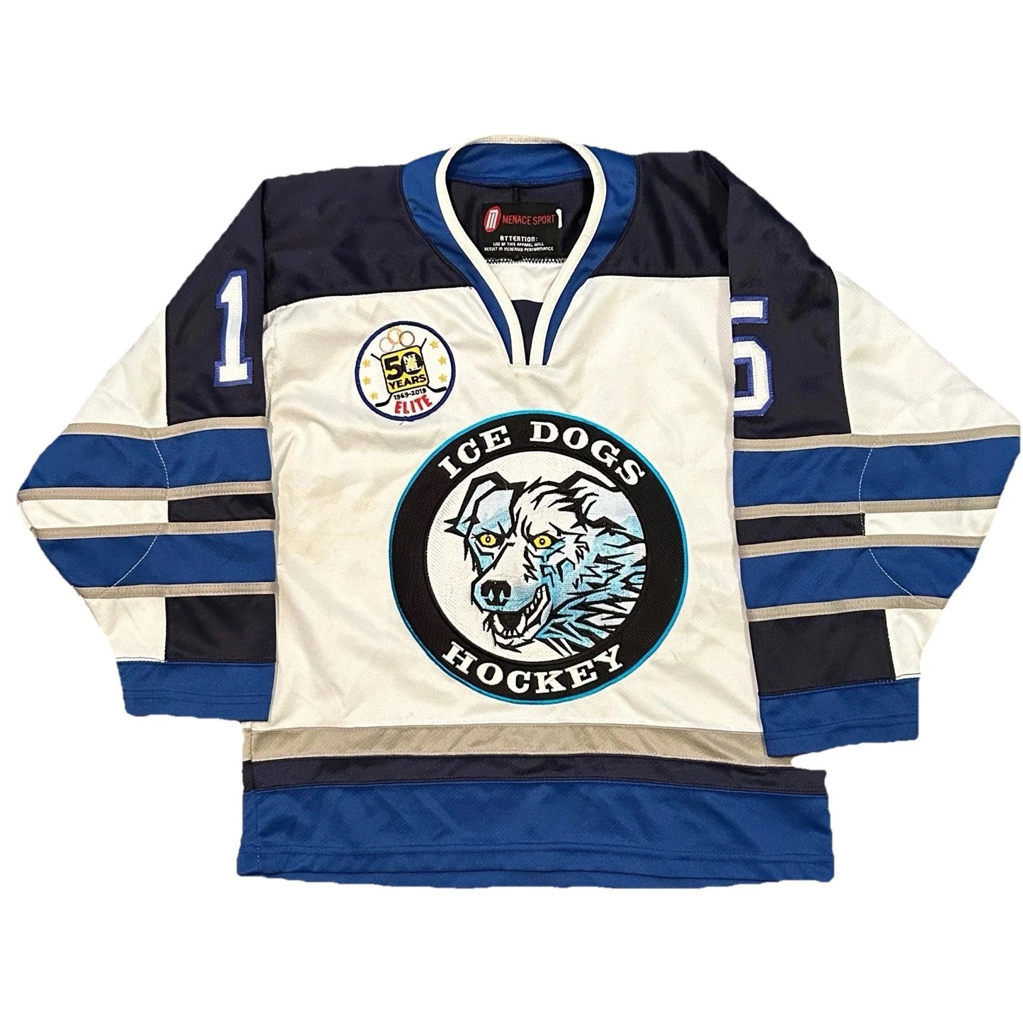 Vintage Ice Dogs Aliev #15 Sewn White Hockey Jersey By Menace Sport Youth Large