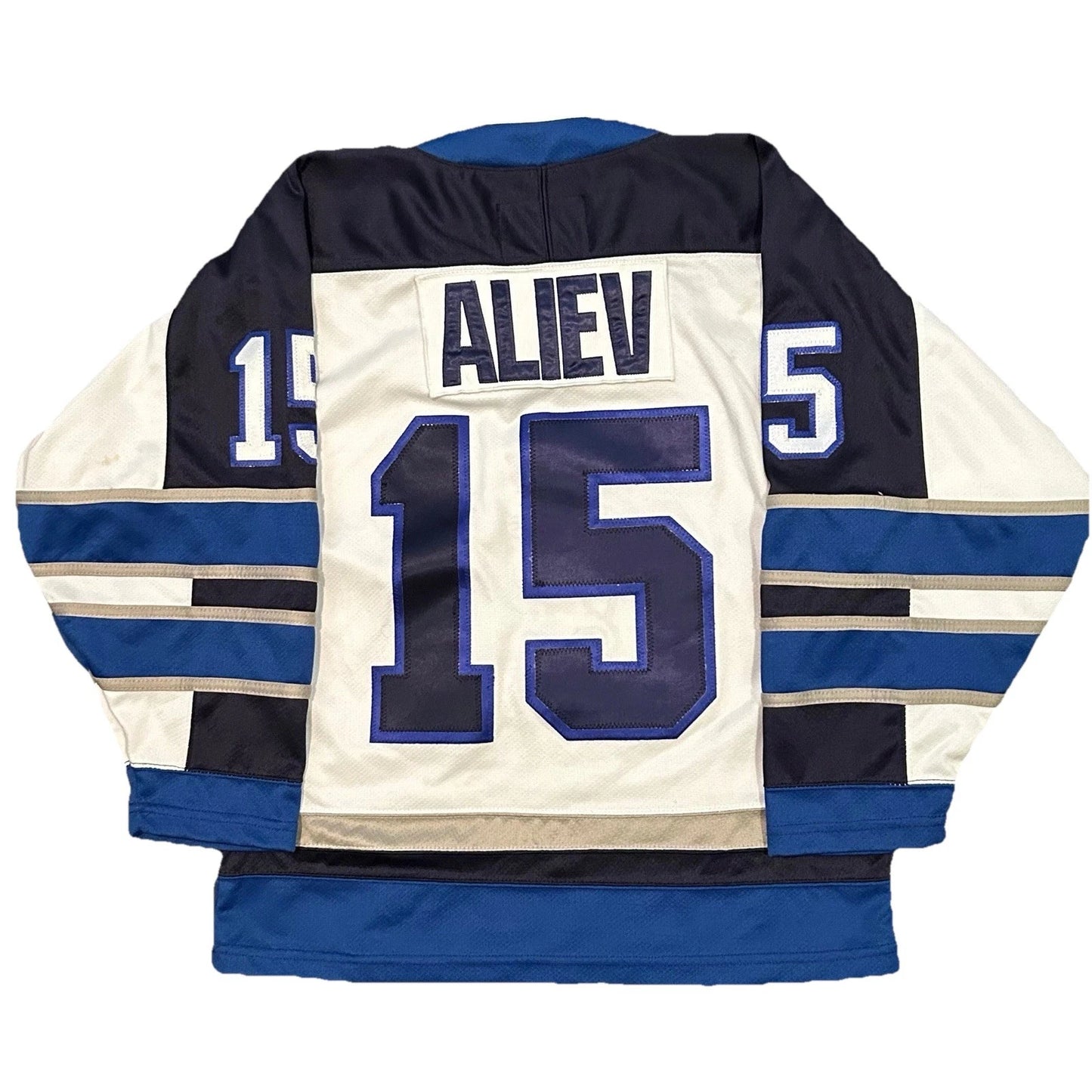 Vintage Ice Dogs Aliev #15 Sewn White Hockey Jersey By Menace Sport Youth Large