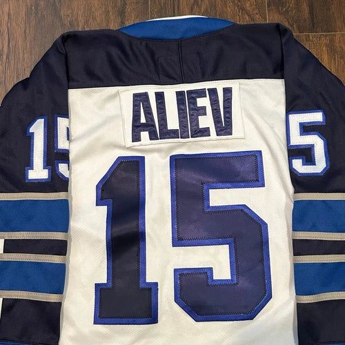 Vintage Ice Dogs Aliev #15 Sewn White Hockey Jersey By Menace Sport Youth Large