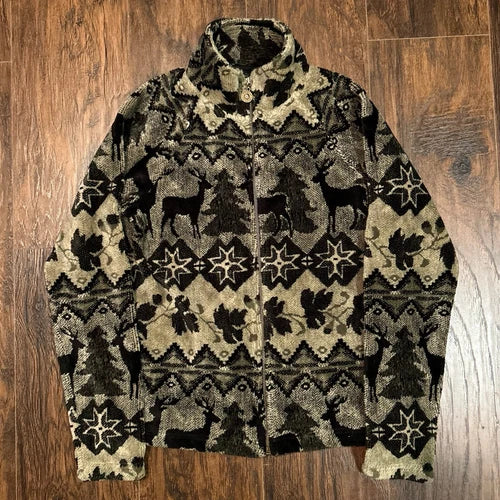 Barrage Collection Jacket Soft Fleece Nordic Deer Nature Full Zip Y2K VINTAGE