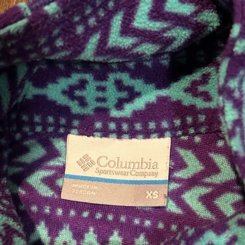 Columbia Full Zip Lavender Purple Fleece Jacket Vintage Size XS RARE PATTERN Y2K