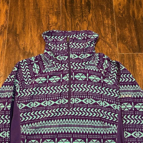 Columbia Full Zip Lavender Purple Fleece Jacket Vintage Size XS RARE PATTERN Y2K