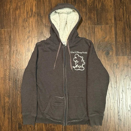 Walt Disney World Sherpa Lined Mickey Mouse Y2K Large Brown Full Zip VINTAGE