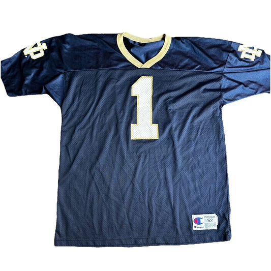 Champion Mens Blue Notre Dame Fighting Irish #1 Football SIze 52 VINTAGE Y2K