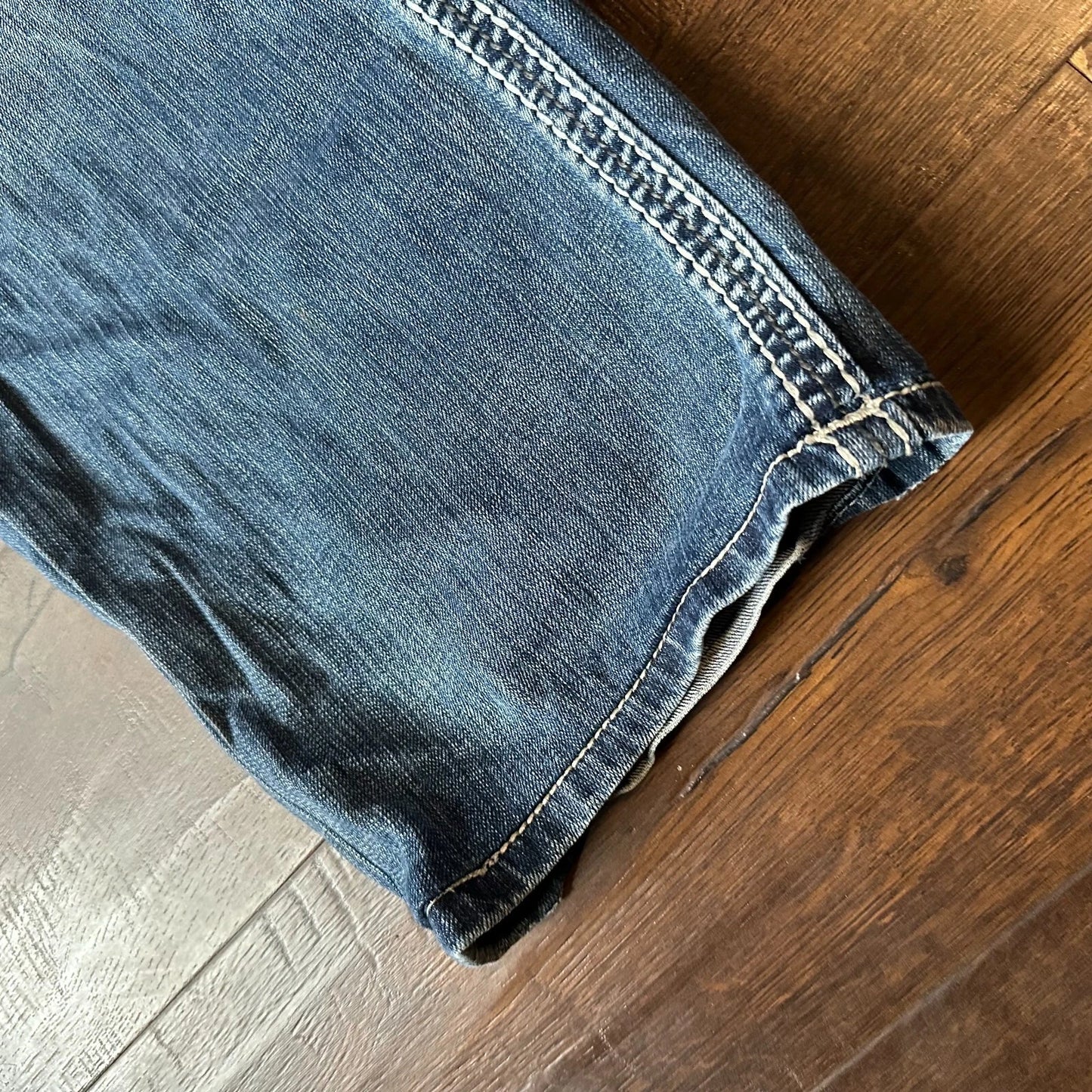 Rock Revival Mens Bold Stitch Blue Denim Jacoby Boot Straight Jeans Size 36