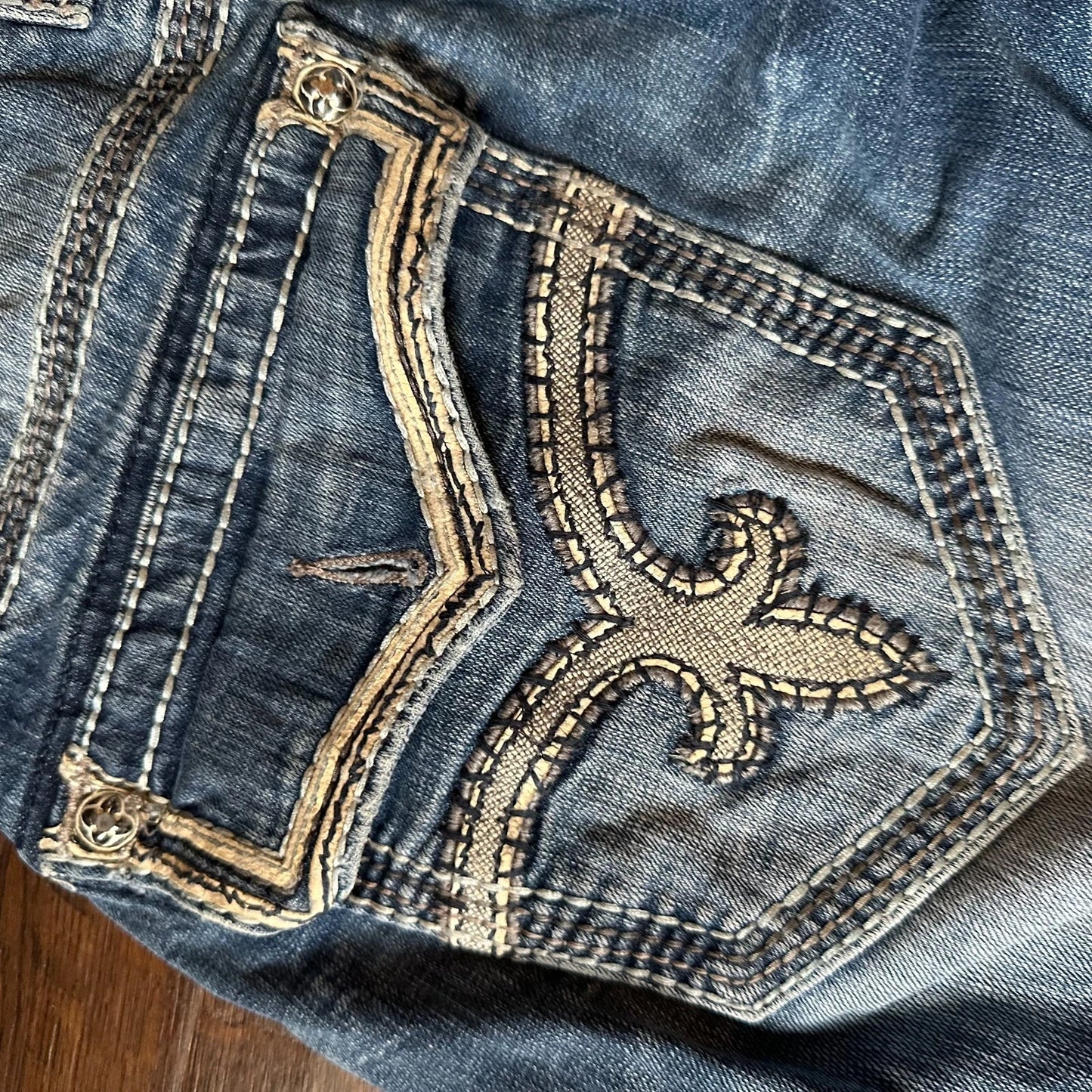 Rock Revival Mens Bold Stitch Blue Denim Jacoby Boot Straight Jeans Size 36