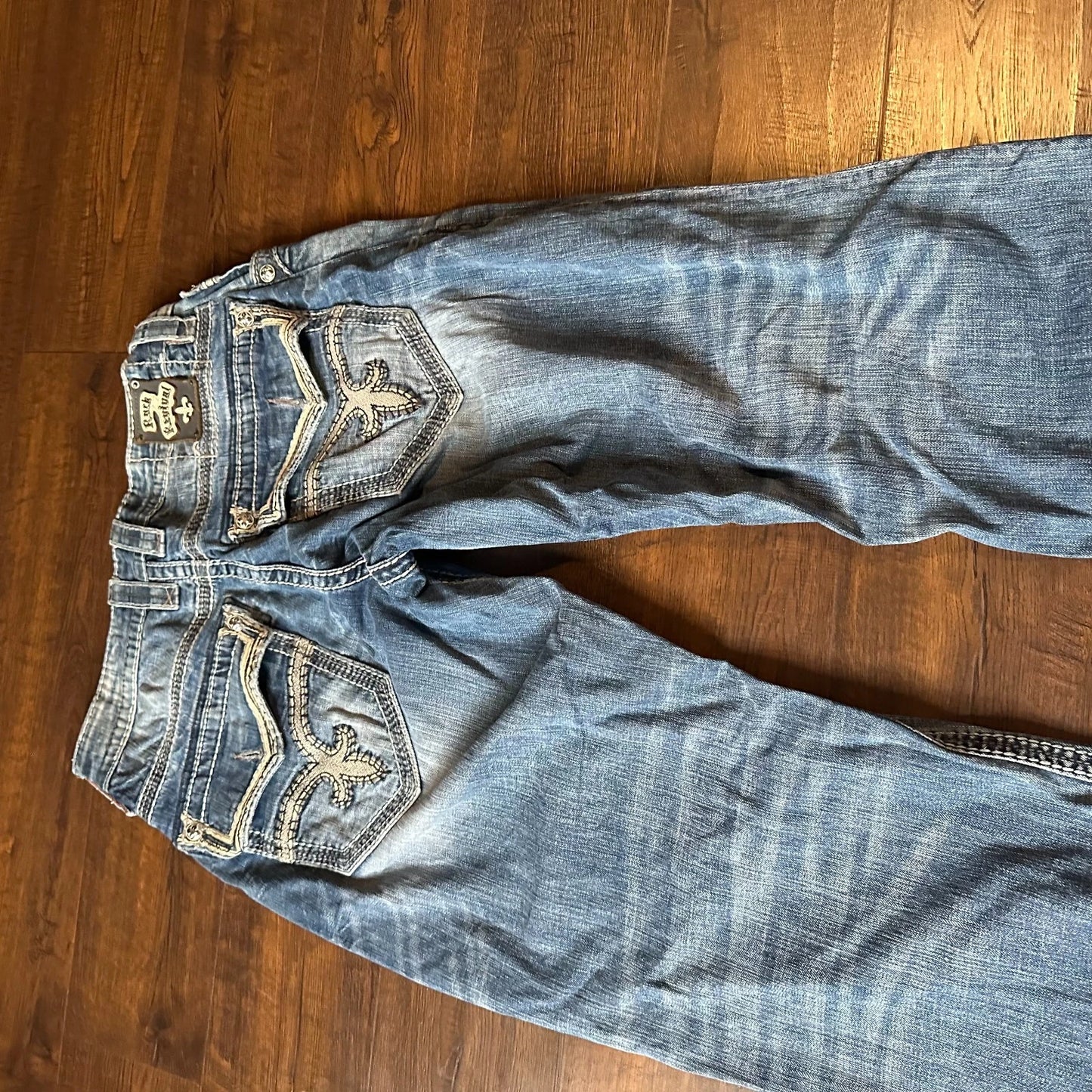 Rock Revival Mens Bold Stitch Blue Denim Jacoby Boot Straight Jeans Size 36