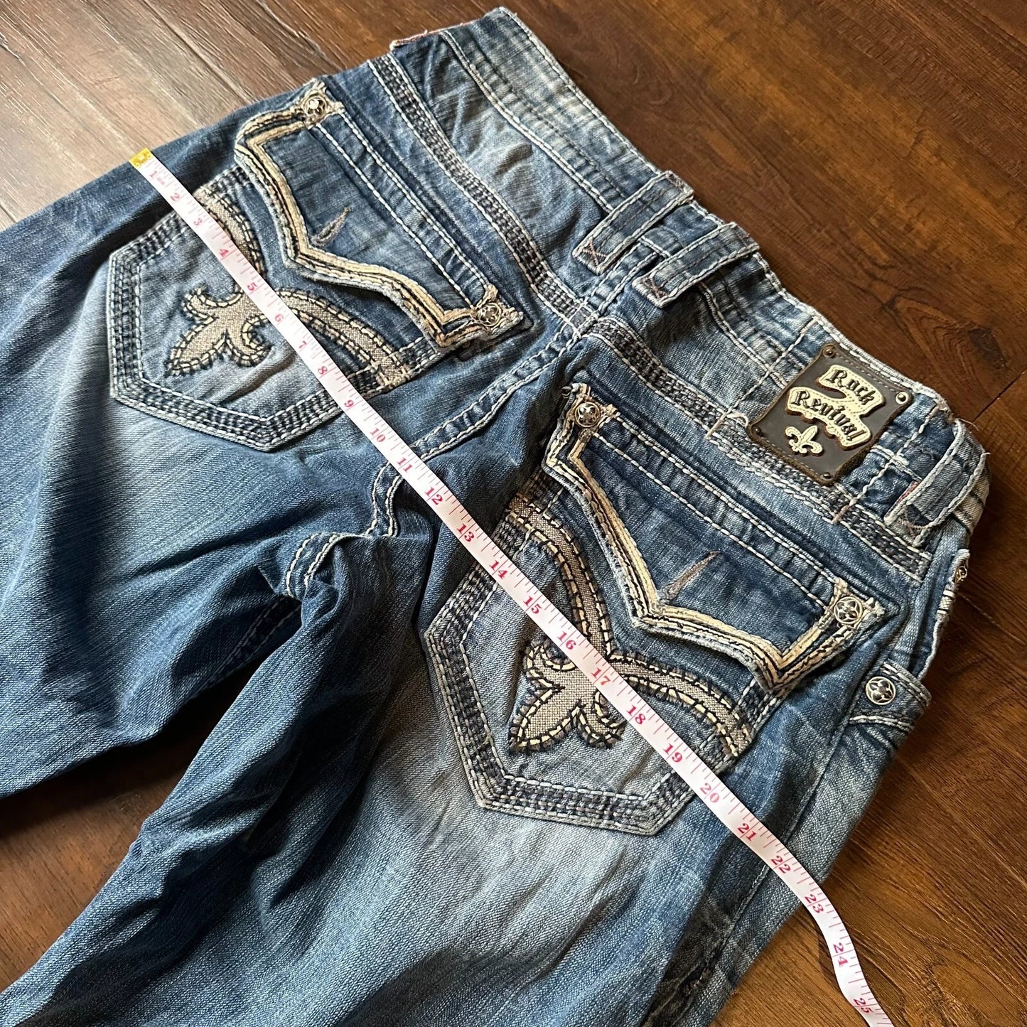 Rock Revival Mens Bold Stitch Blue Denim Jacoby Boot Straight Jeans Size 36