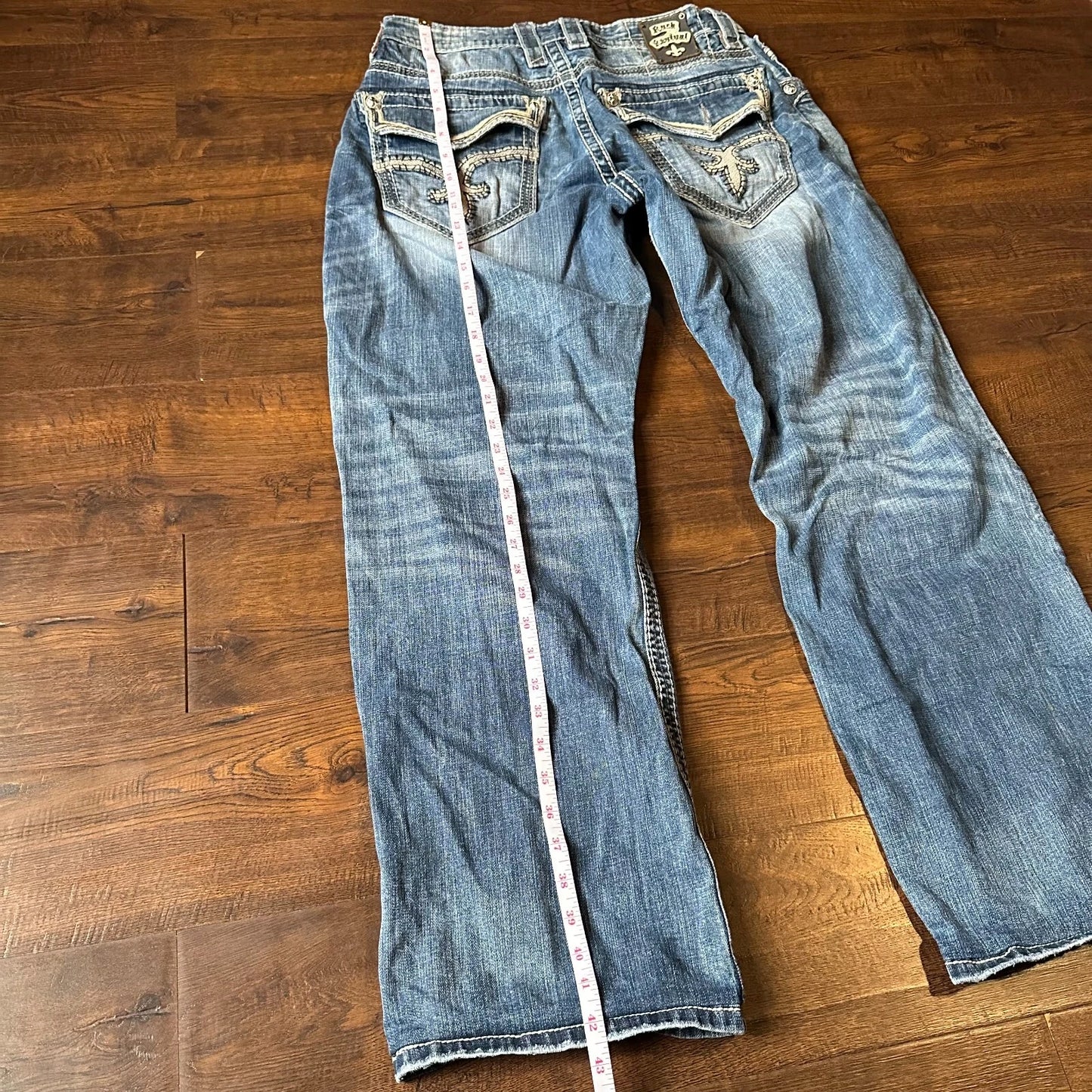 Rock Revival Mens Bold Stitch Blue Denim Jacoby Boot Straight Jeans Size 36