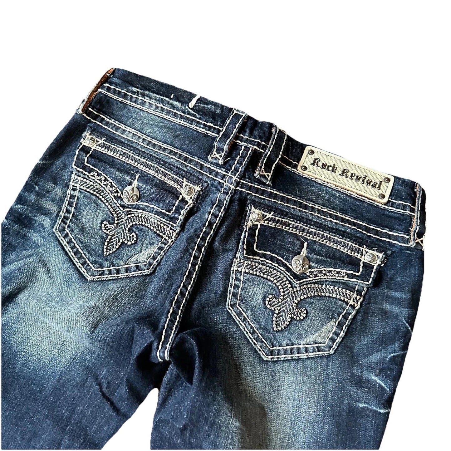 Rock Revival Womens Blue Denim Roselin Boot Embroidered Pockets Jeans Size 30