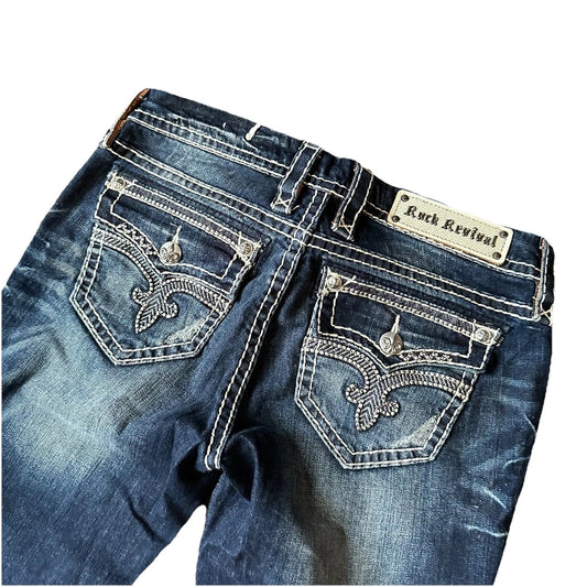 Rock Revival Womens Blue Denim Roselin Boot Embroidered Pockets Jeans Size 30