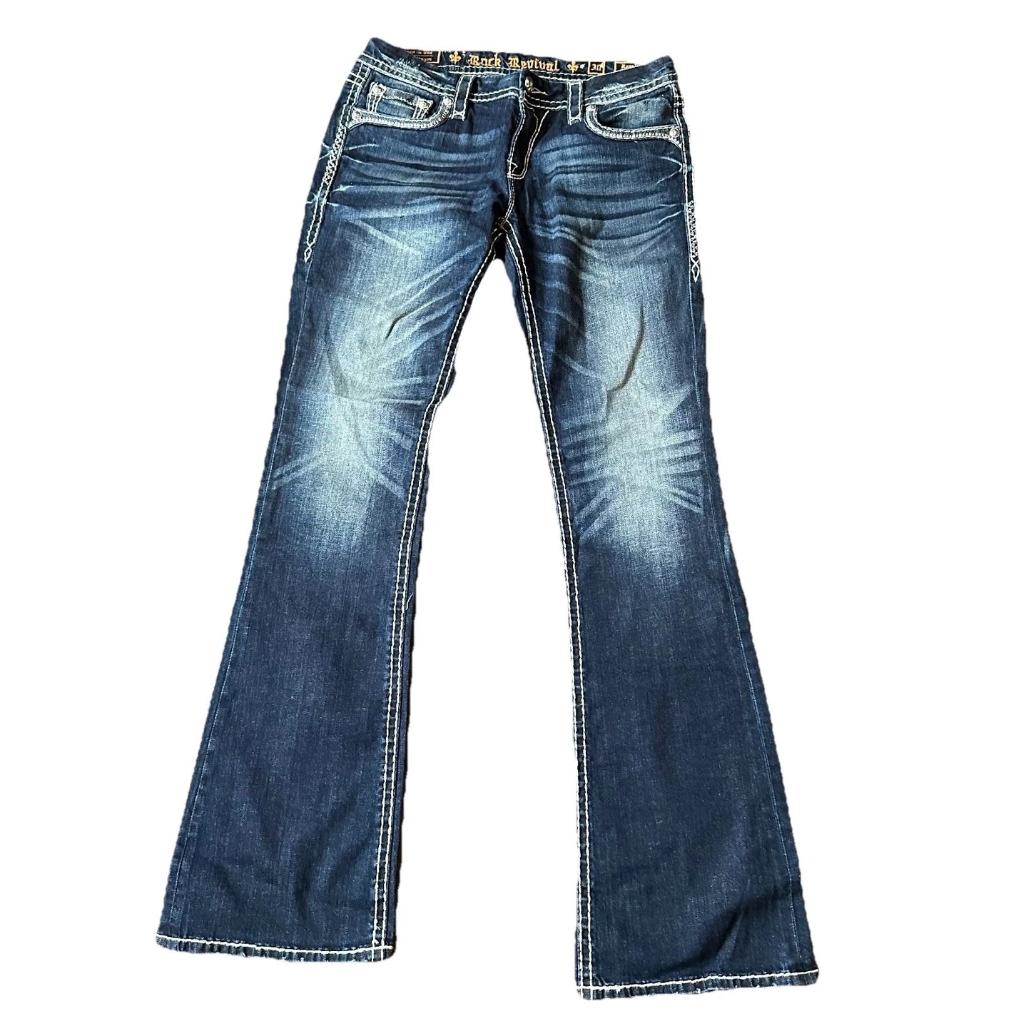 Rock Revival Womens Blue Denim Roselin Boot Embroidered Pockets Jeans Size 30