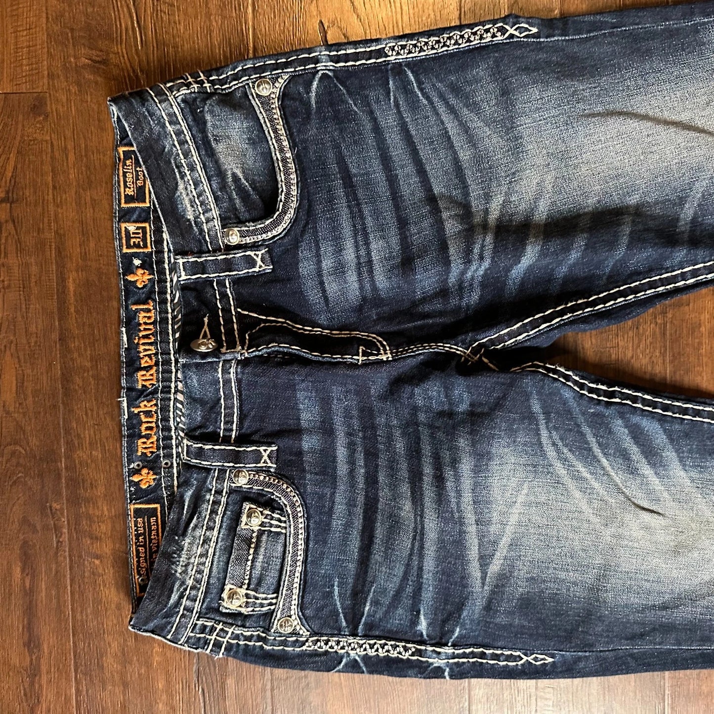 Rock Revival Womens Blue Denim Roselin Boot Embroidered Pockets Jeans Size 30
