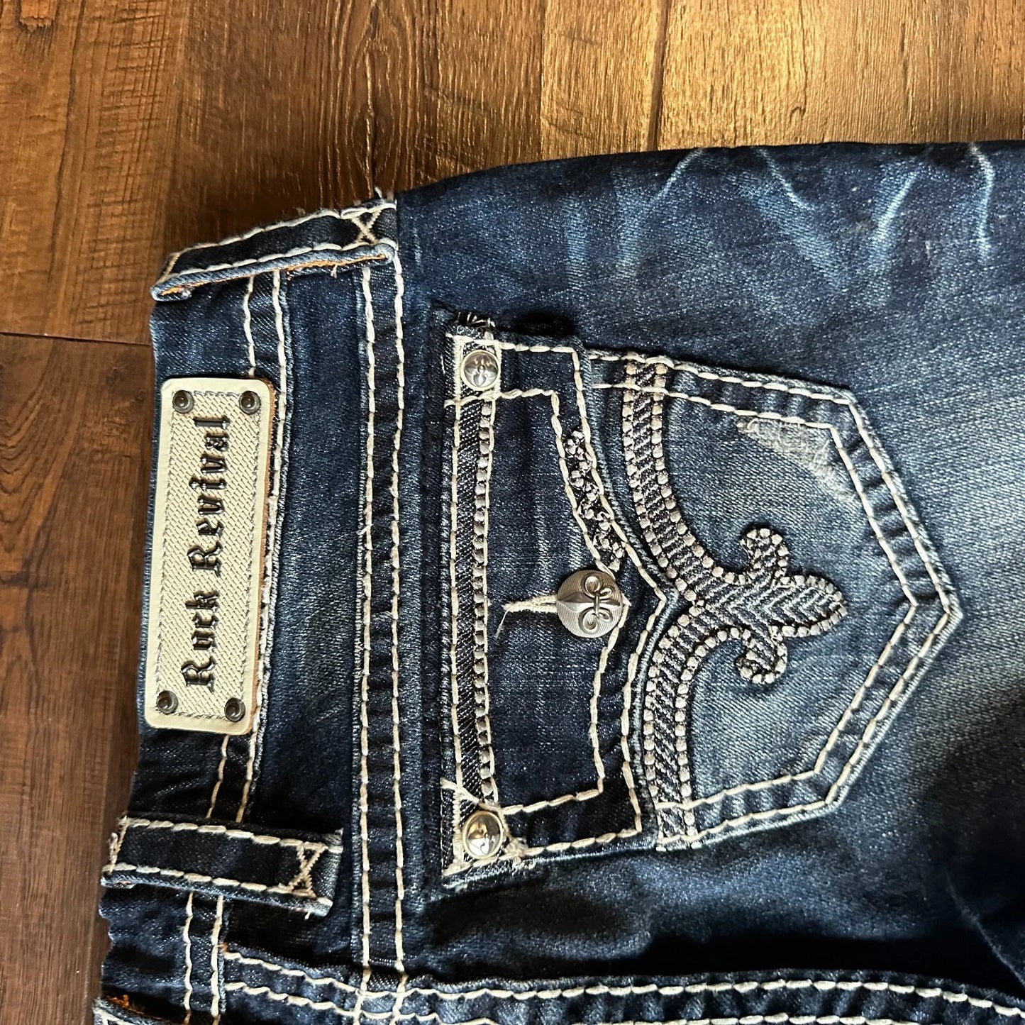 Rock Revival Womens Blue Denim Roselin Boot Embroidered Pockets Jeans Size 30