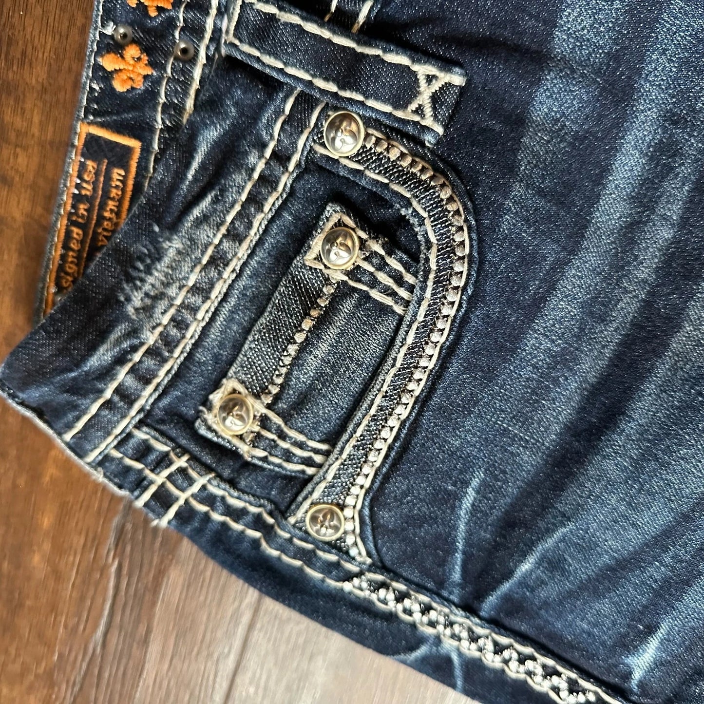 Rock Revival Womens Blue Denim Roselin Boot Embroidered Pockets Jeans Size 30