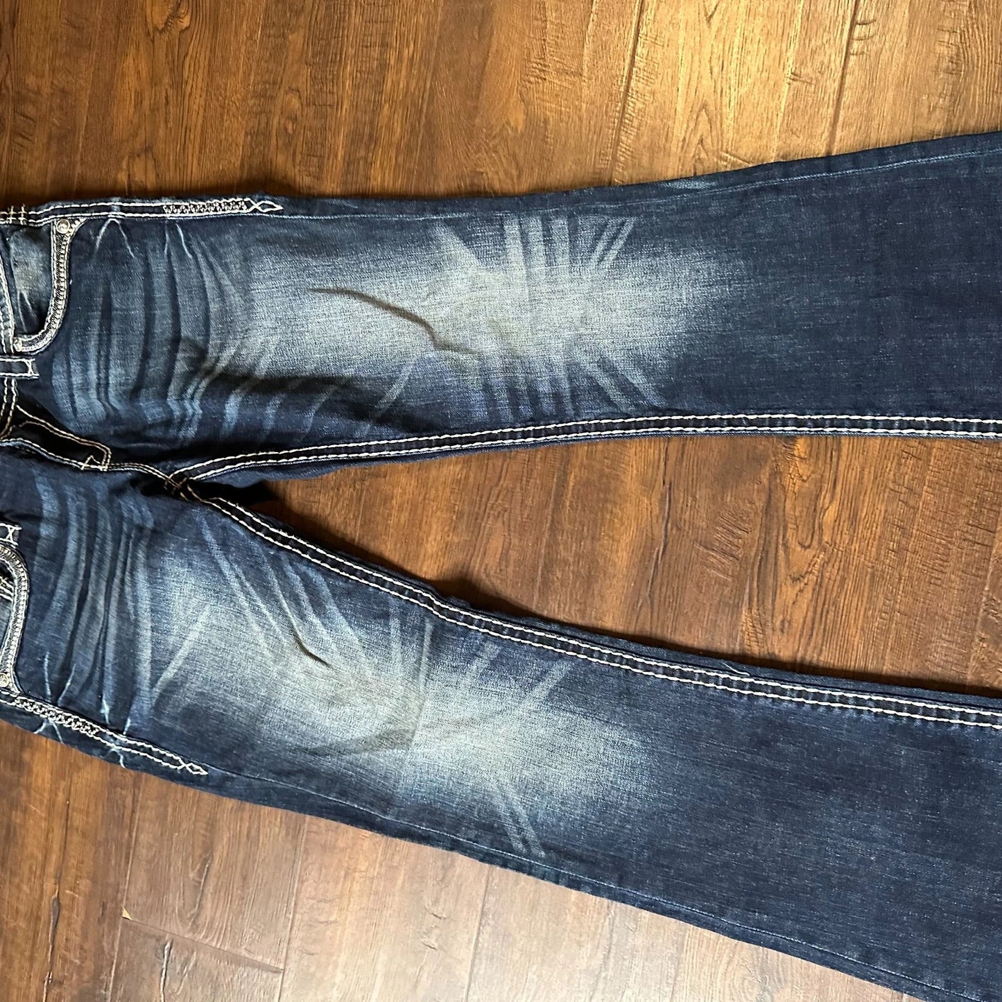 Rock Revival Womens Blue Denim Roselin Boot Embroidered Pockets Jeans Size 30