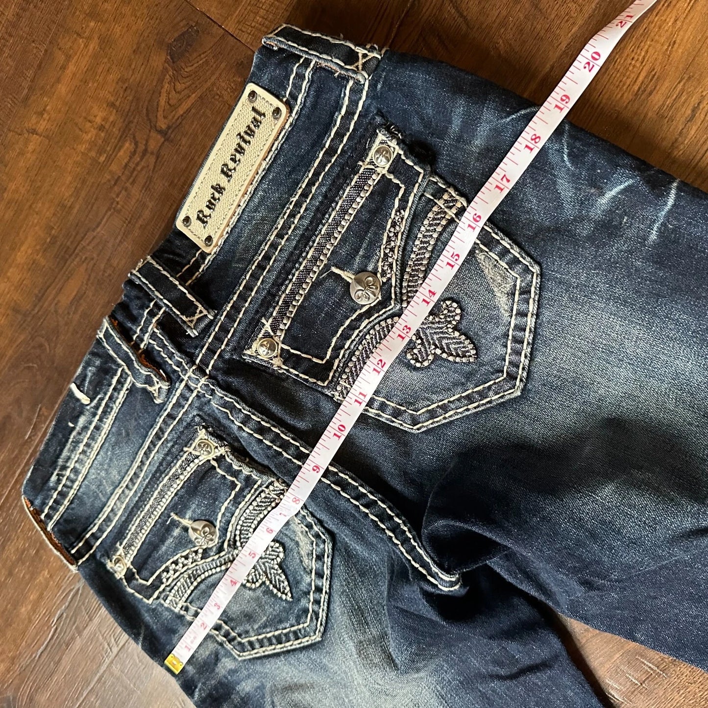 Rock Revival Womens Blue Denim Roselin Boot Embroidered Pockets Jeans Size 30