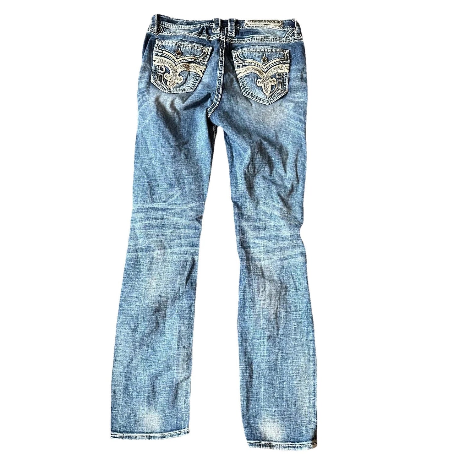 Rock Revival Womens Blue Denim Vitual Pink Distressed Mid Rise Straight Jeans 30