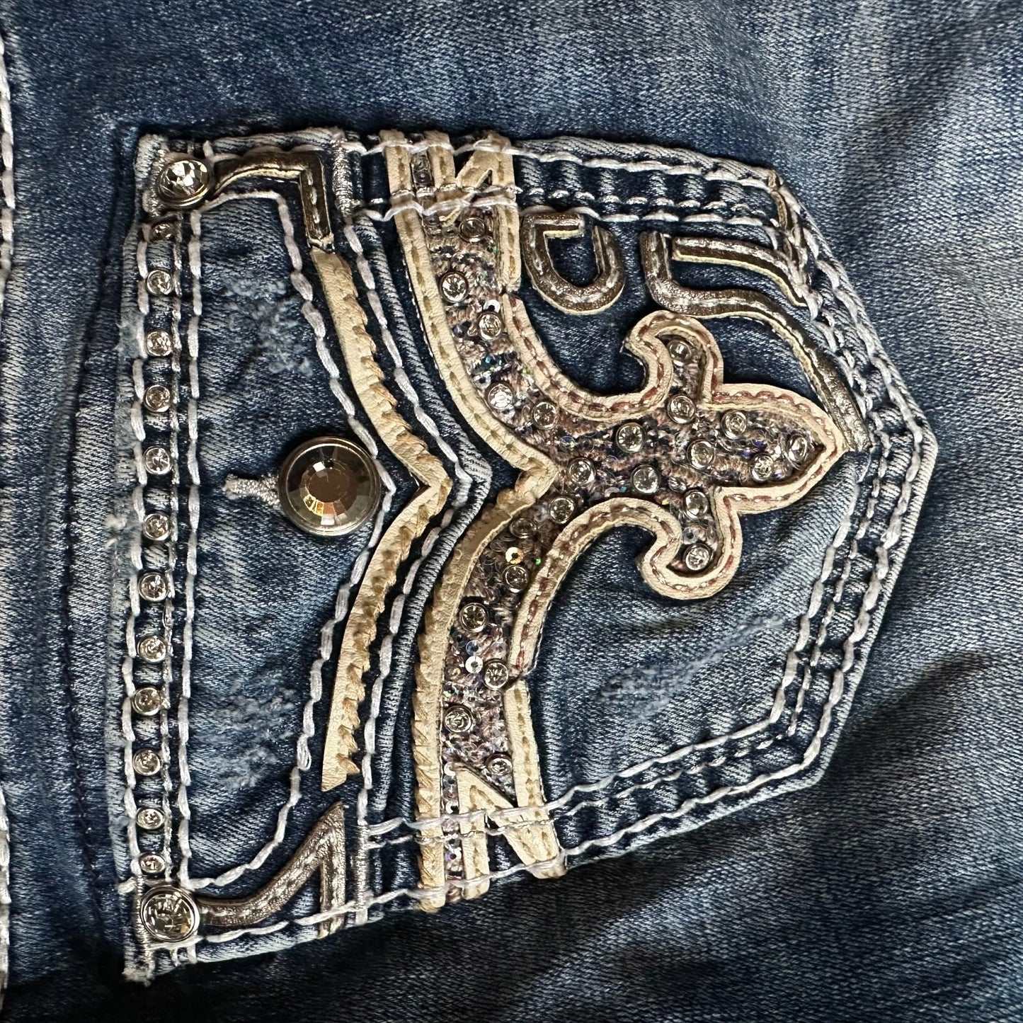 Rock Revival Womens Blue Denim Vitual Pink Distressed Mid Rise Straight Jeans 30