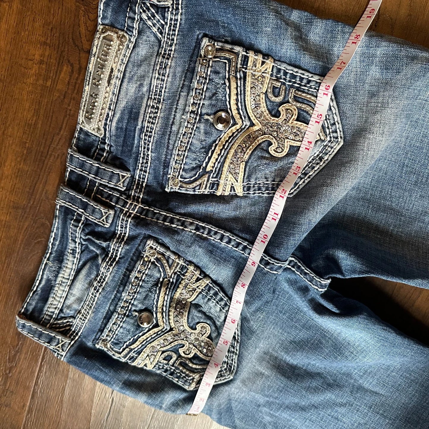 Rock Revival Womens Blue Denim Vitual Pink Distressed Mid Rise Straight Jeans 30