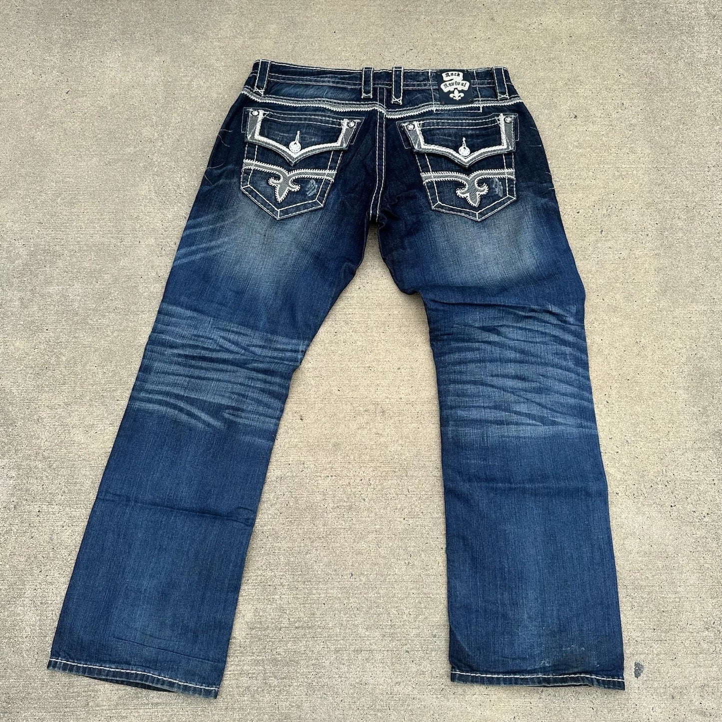 Rock Revival Jeans Mens 38 Straight Stanley Whiskering Embroidered Cowboy Rodeo