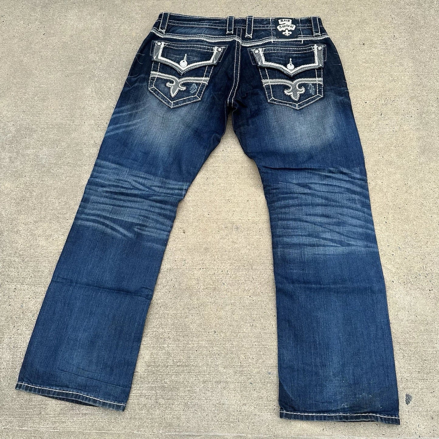 Rock Revival Jeans Mens 38 Straight Stanley Whiskering Embroidered Cowboy Rodeo