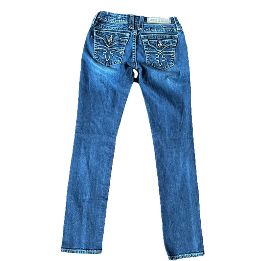Rock Revival Womens Blue Denim Embroidered Jessika Kasy Skinny Jeans Size 26 Y2K