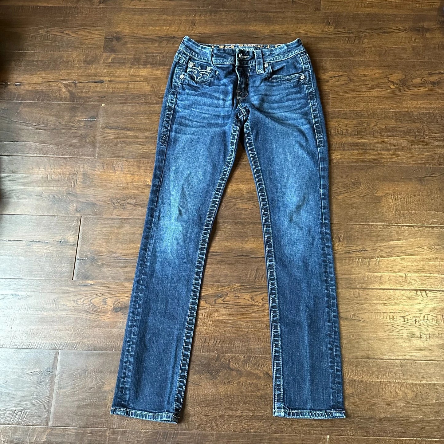 Rock Revival Womens Blue Denim Embroidered Jessika Kasy Skinny Jeans Size 26 Y2K