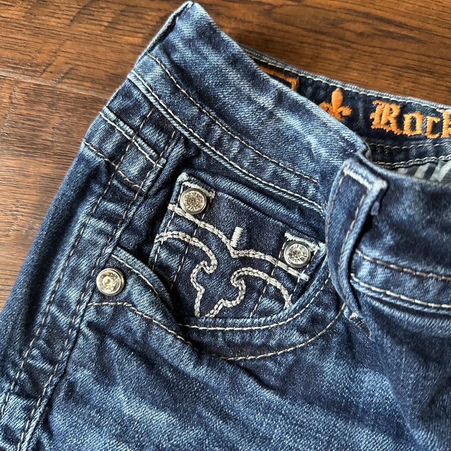 Rock Revival Womens Blue Denim Embroidered Jessika Kasy Skinny Jeans Size 26 Y2K