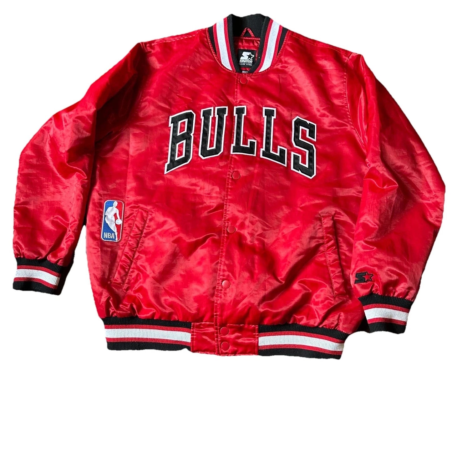 Starter Black Label Mens Red Chicago Bulls NBA Varsity Satin Jacket Size 2XL