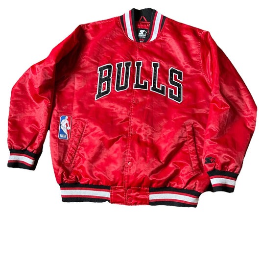 Starter Black Label Mens Red Chicago Bulls NBA Varsity Satin Jacket Size 2XL