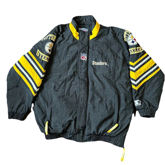 Vintage Starter Pro Line Mens Black Pittsburgh Steelers Puffer NFL Jacket XL Y2K