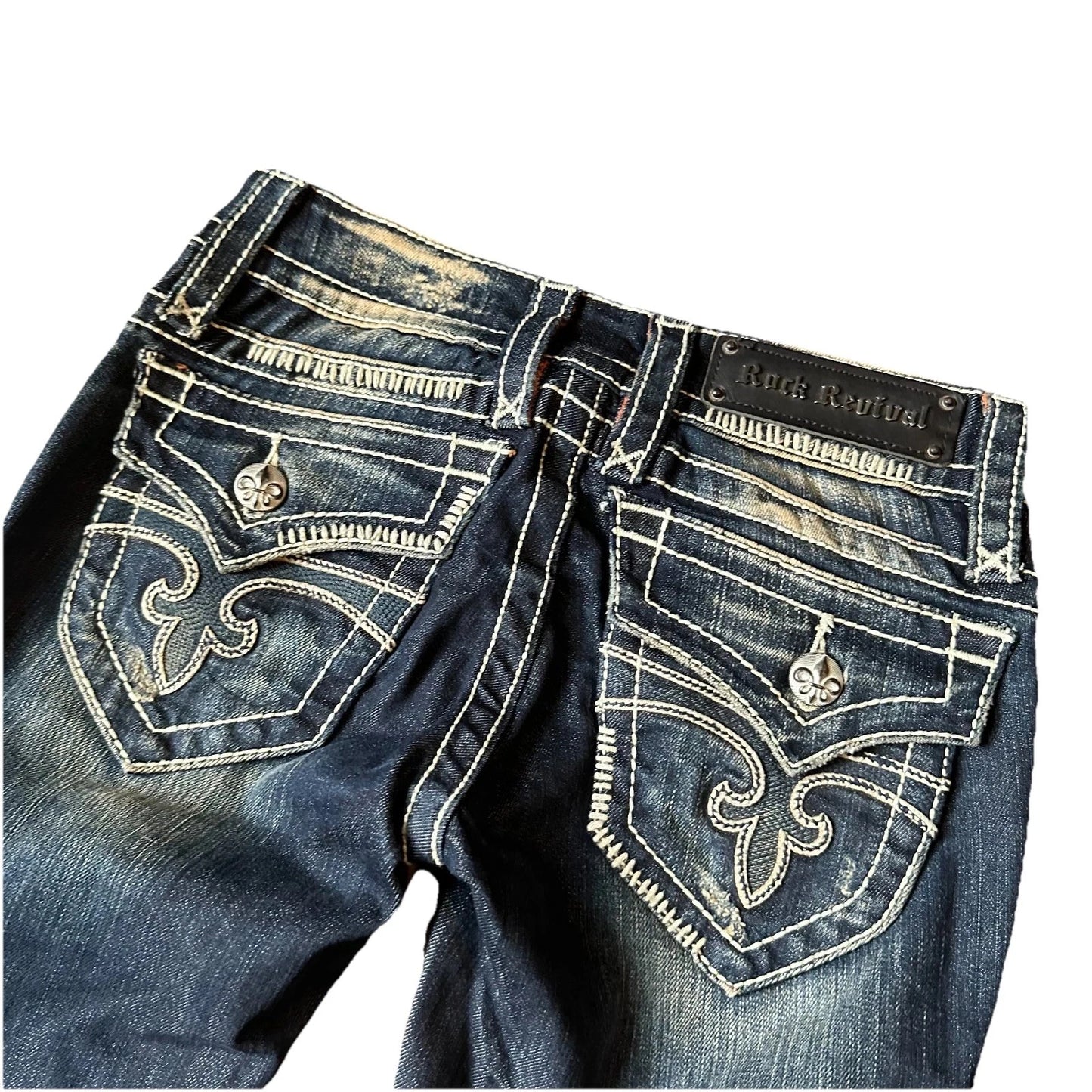 Rock Revival Womens Dark Blue Faded Denim Distressed Jen Skinny Jeans Size 26