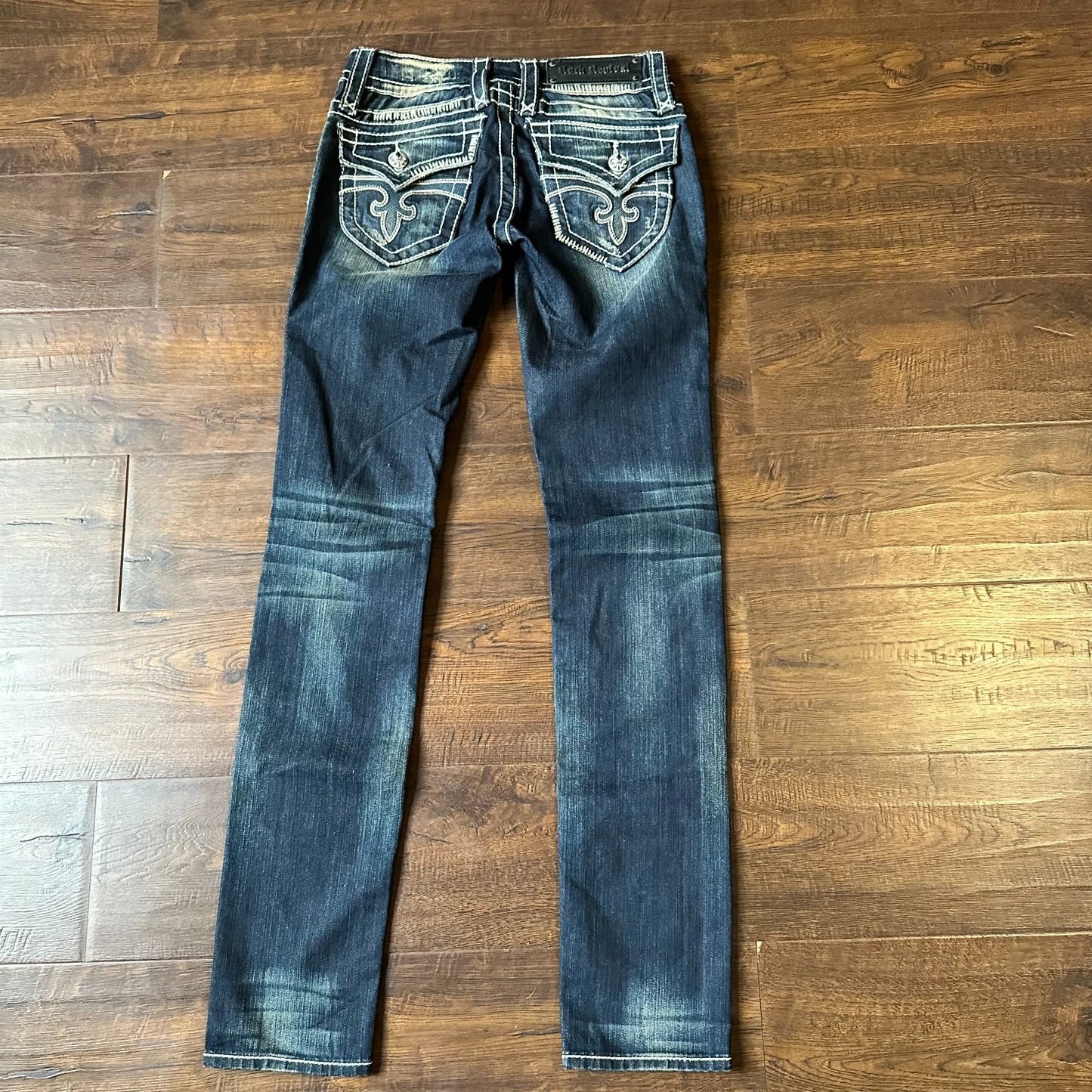 Rock Revival Womens Dark Blue Faded Denim Distressed Jen Skinny Jeans Size 26