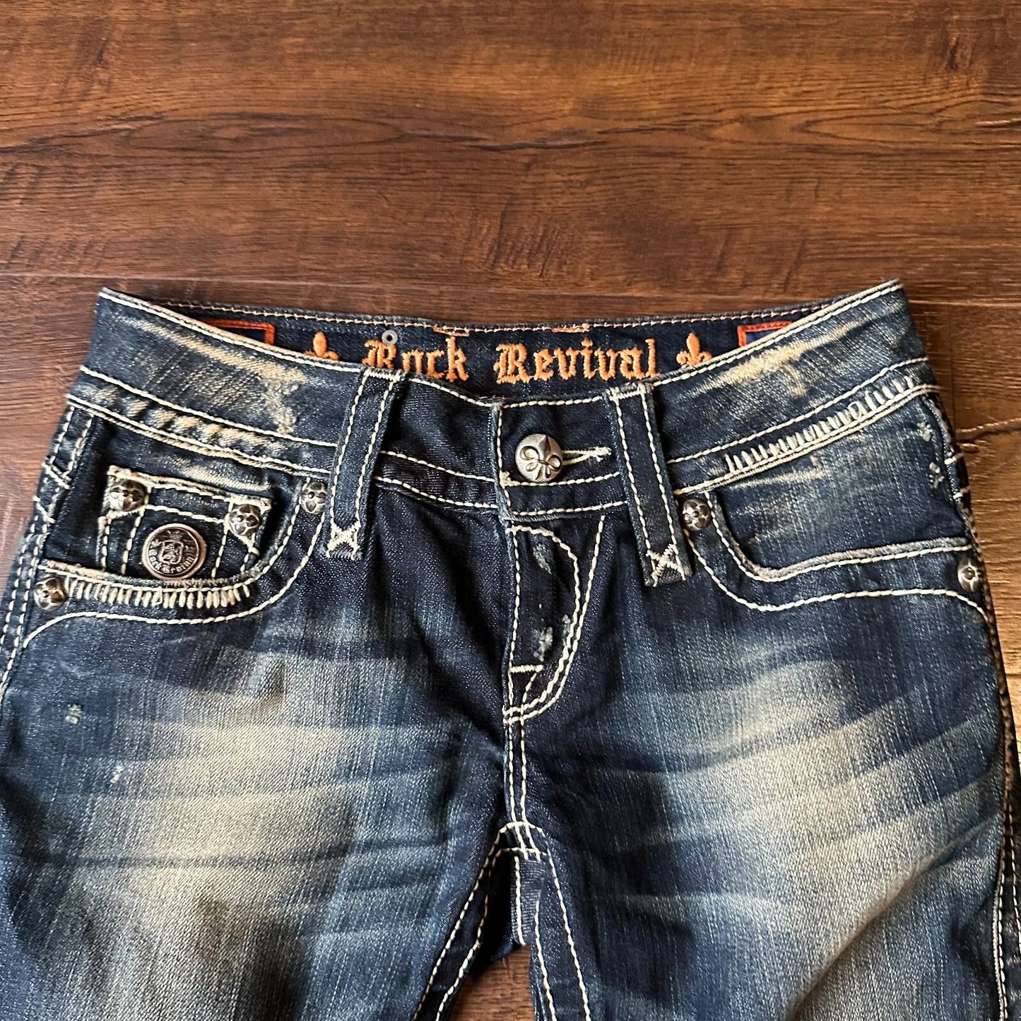 Rock Revival Womens Dark Blue Faded Denim Distressed Jen Skinny Jeans Size 26