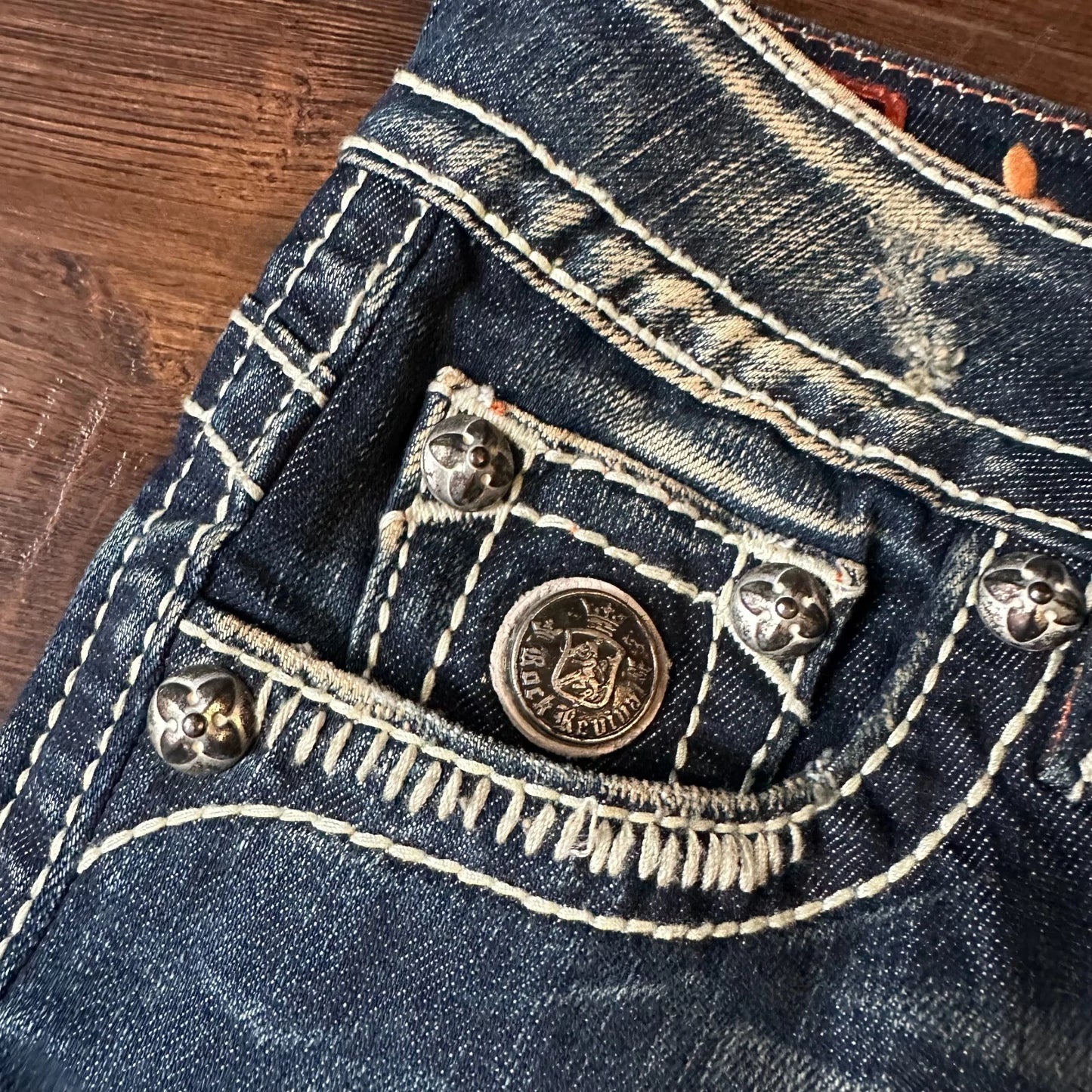 Rock Revival Womens Dark Blue Faded Denim Distressed Jen Skinny Jeans Size 26