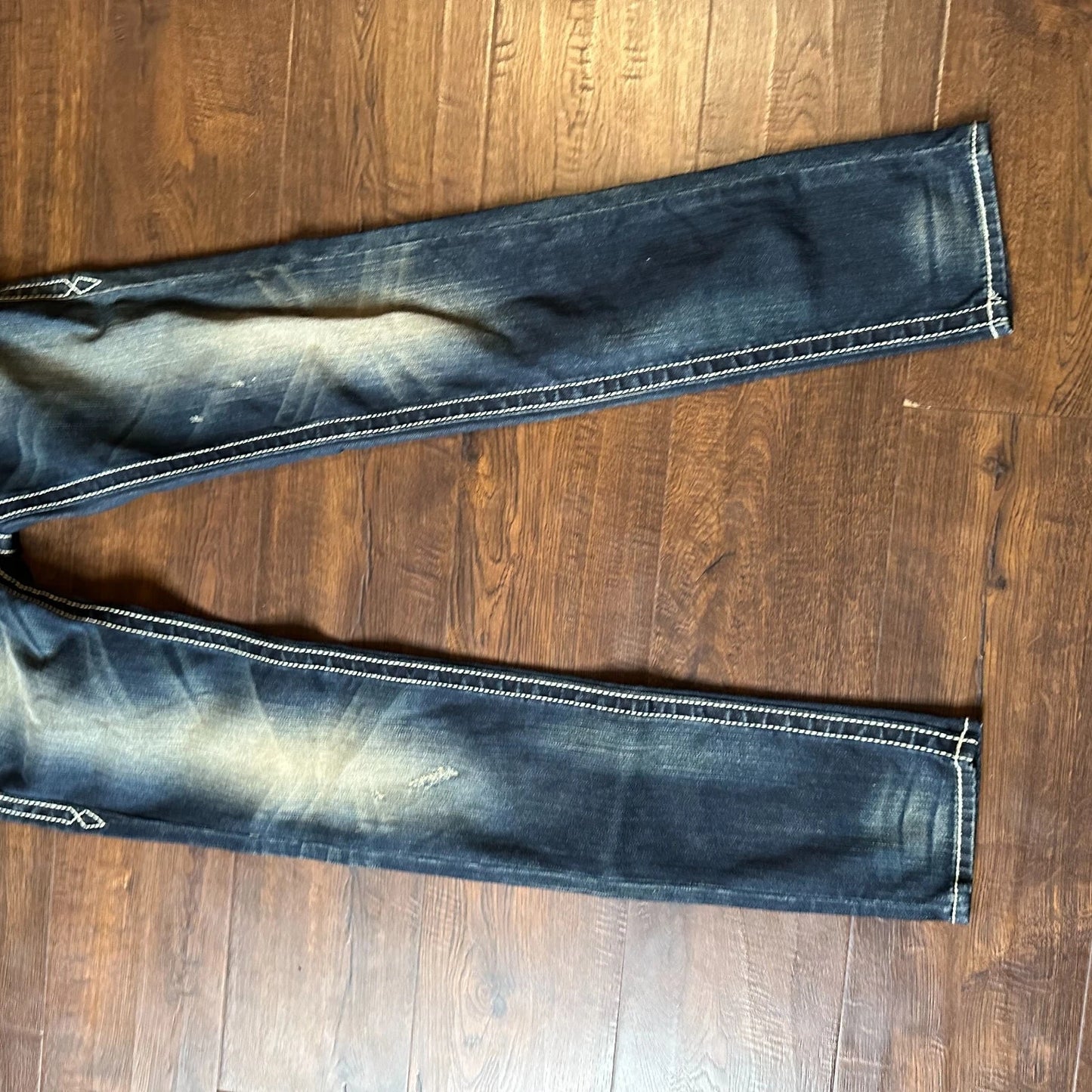 Rock Revival Womens Dark Blue Faded Denim Distressed Jen Skinny Jeans Size 26