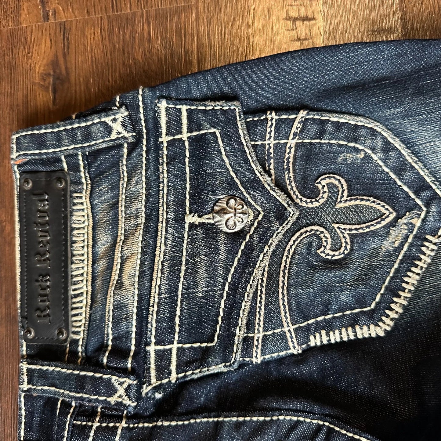 Rock Revival Womens Dark Blue Faded Denim Distressed Jen Skinny Jeans Size 26