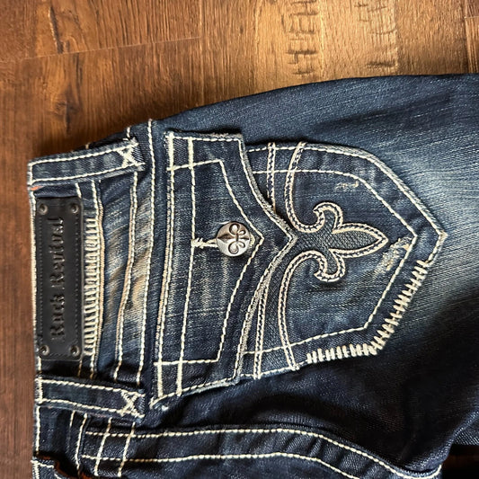 Rock Revival Womens Dark Blue Faded Denim Distressed Jen Skinny Jeans Size 26