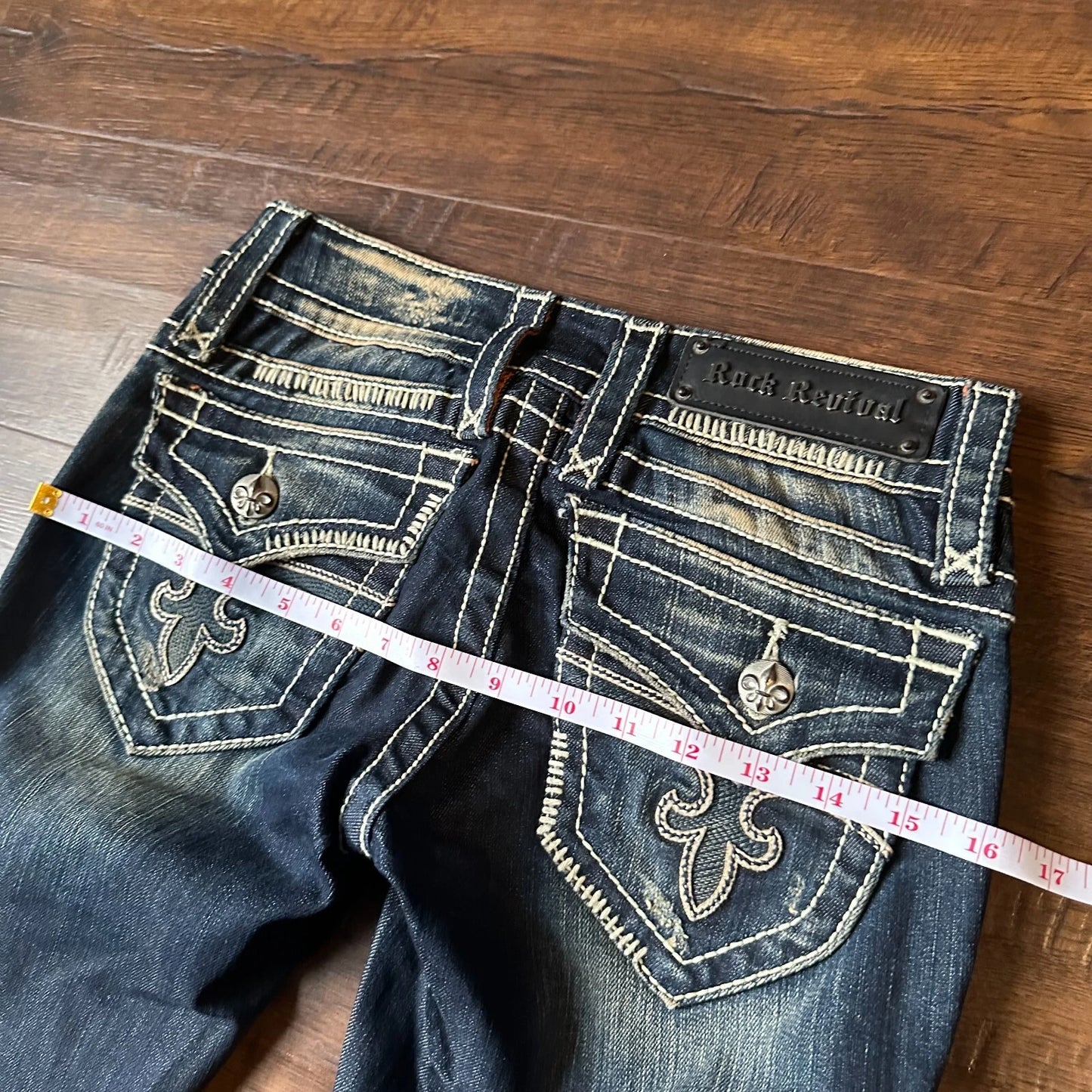 Rock Revival Womens Dark Blue Faded Denim Distressed Jen Skinny Jeans Size 26