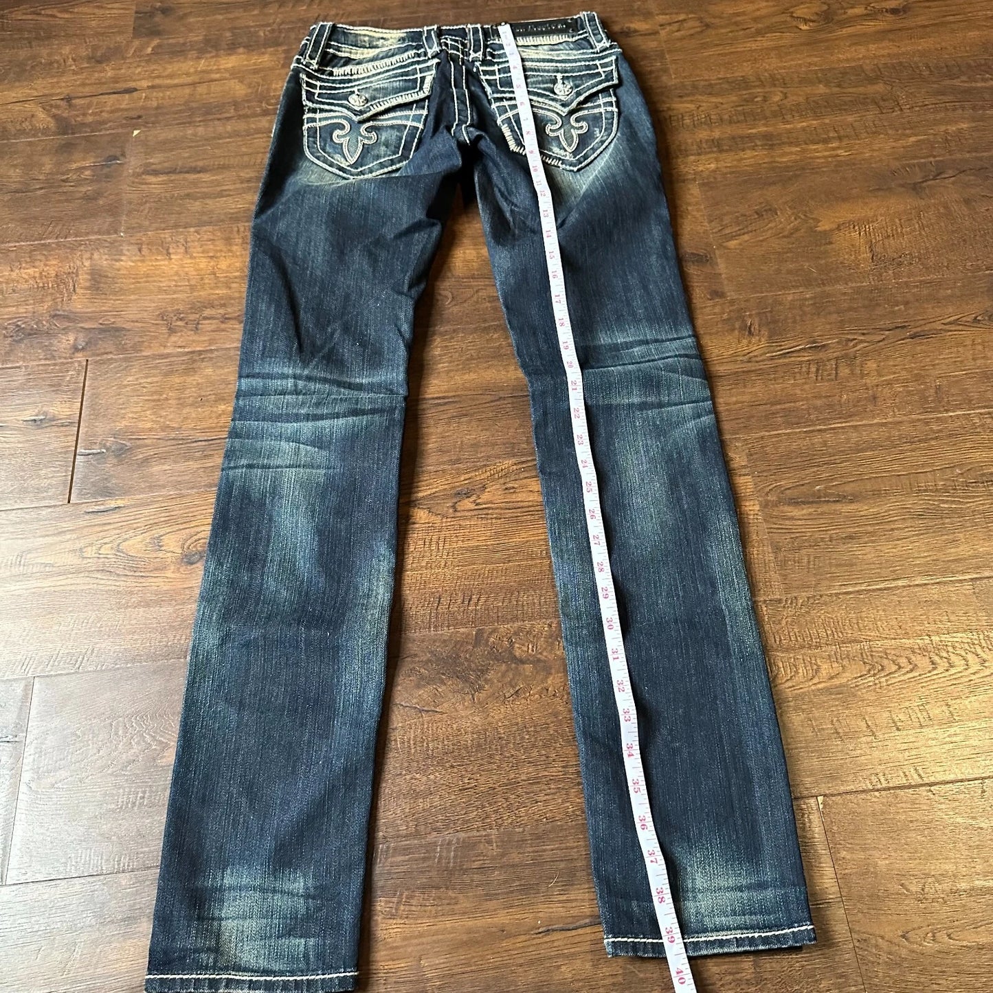 Rock Revival Womens Dark Blue Faded Denim Distressed Jen Skinny Jeans Size 26