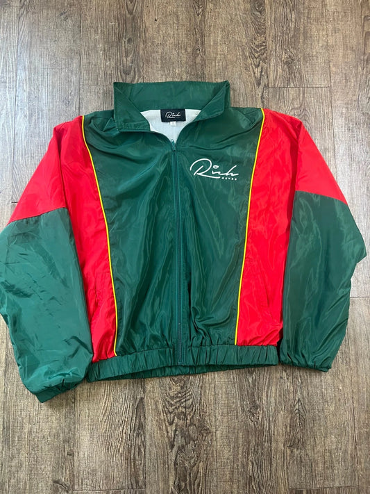 Vintage Rich Genes Mens Green Red Yellow Elastic Cuff Windbreaker Jacket Size M