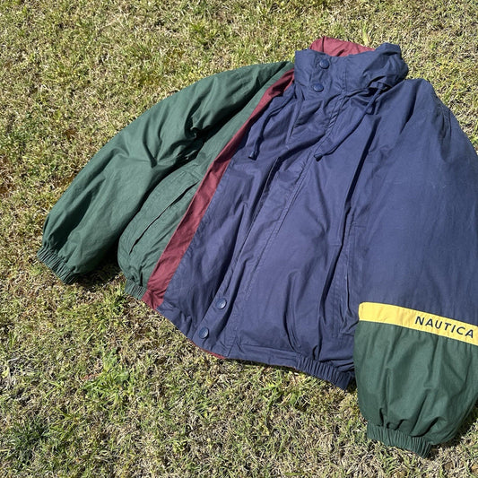 Vintage Y2K Nautica CHALLENGE J-CLASS Down Puffer Hooded Jacket Goose SZ M NWT