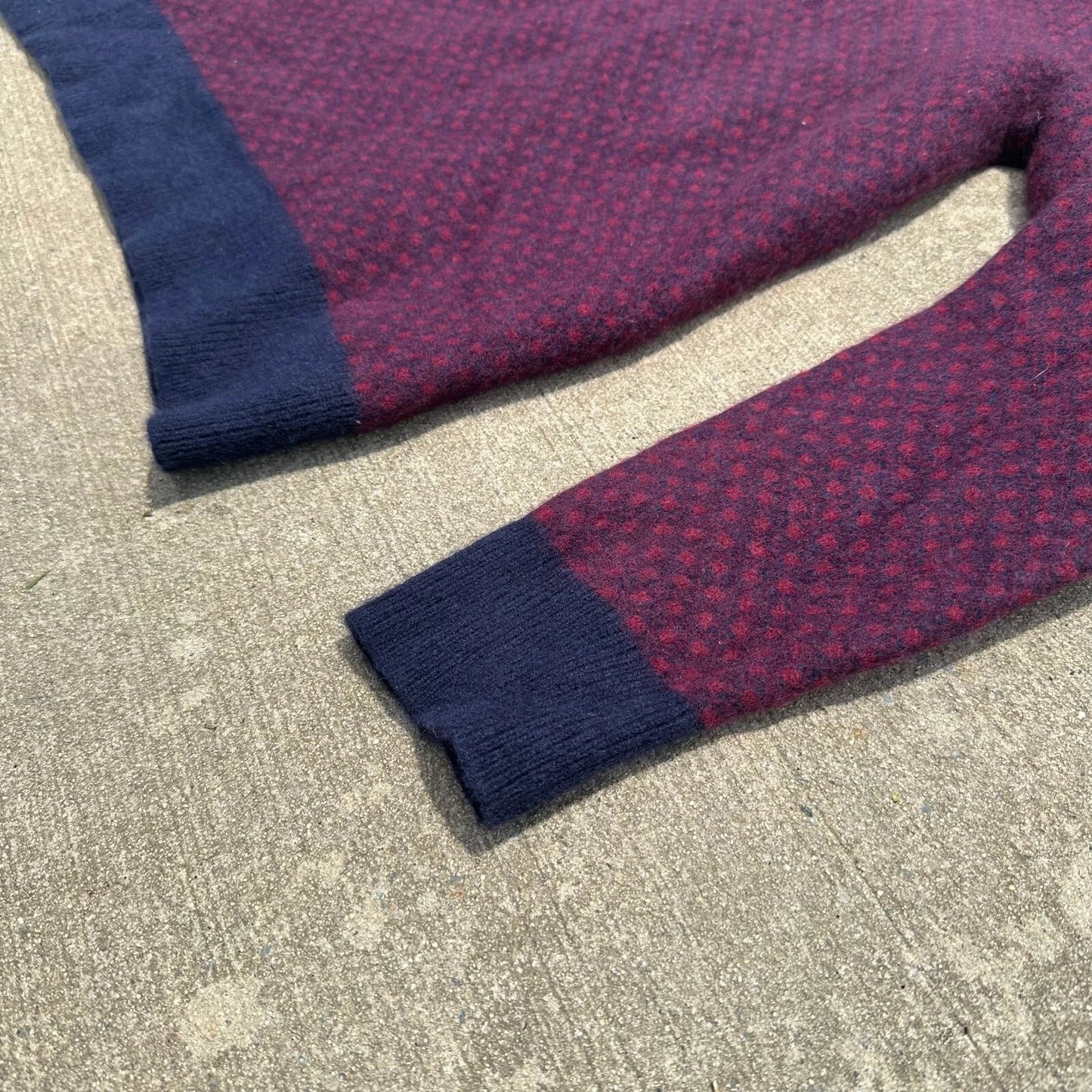 Brooks Brother Mens Maroon Polka Dot Merino Wool 1/4 Zip Pullover Sweater Sz XL