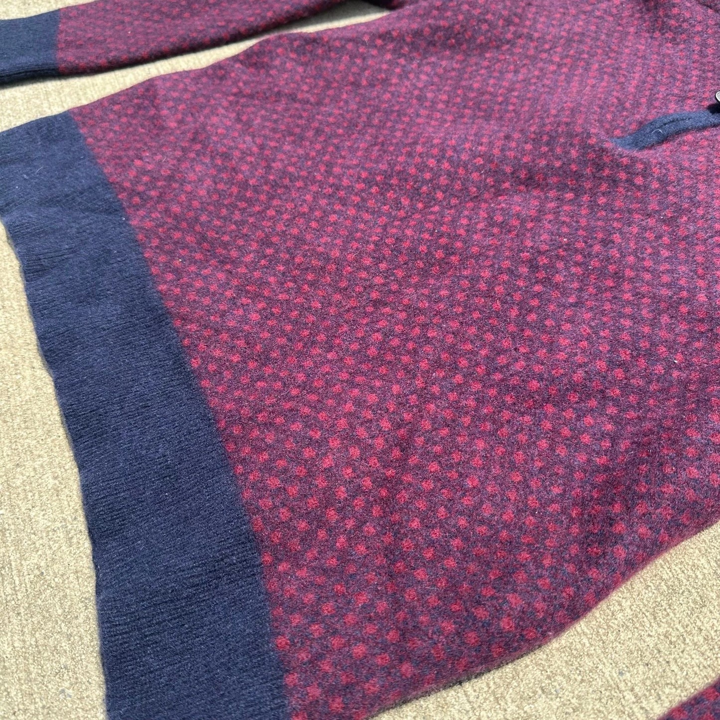 Brooks Brother Mens Maroon Polka Dot Merino Wool 1/4 Zip Pullover Sweater Sz XL