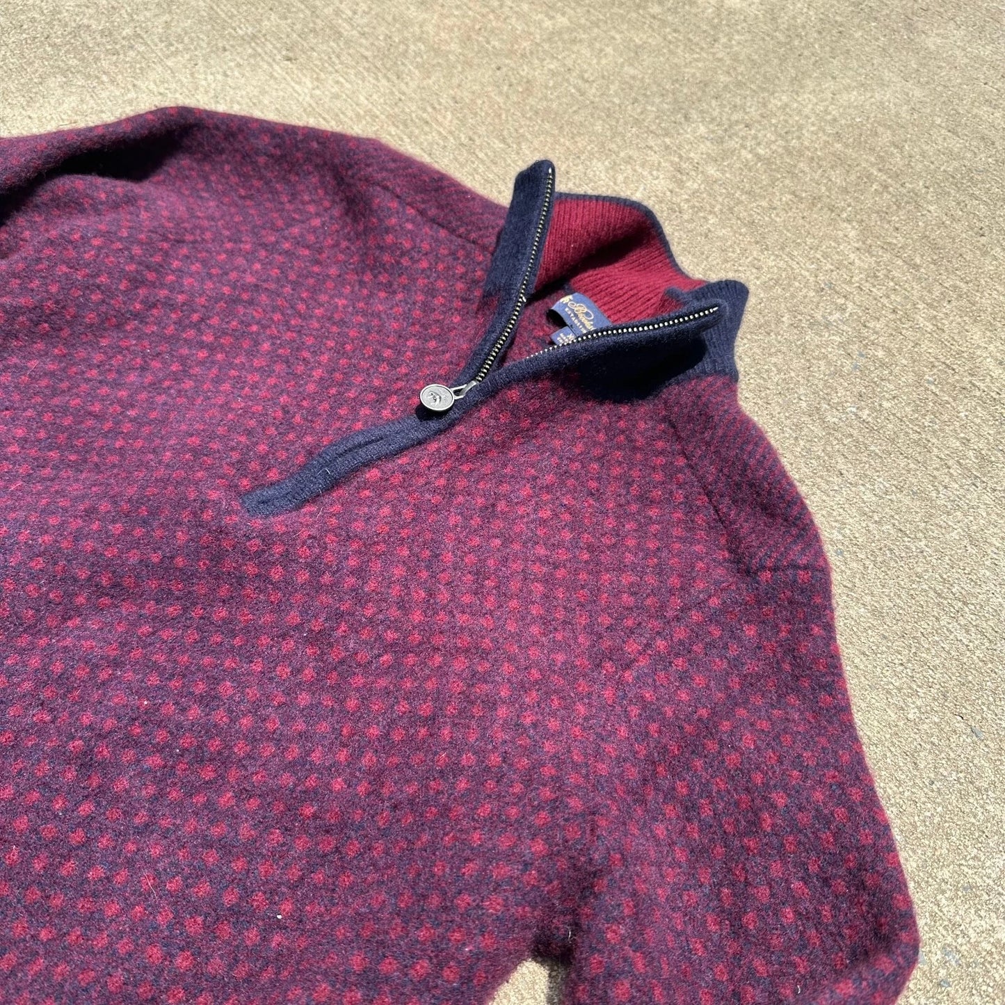 Brooks Brother Mens Maroon Polka Dot Merino Wool 1/4 Zip Pullover Sweater Sz XL