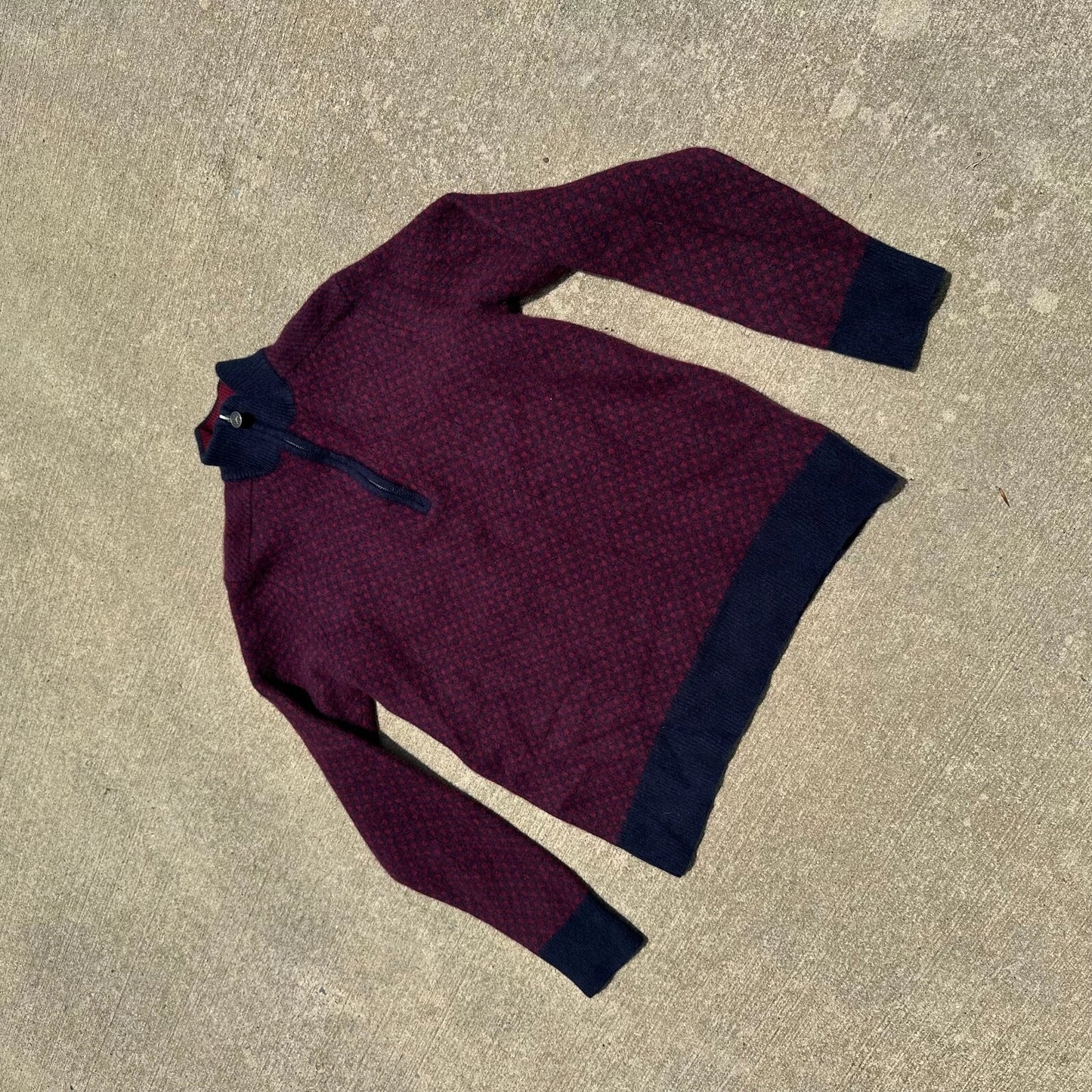 Brooks Brother Mens Maroon Polka Dot Merino Wool 1/4 Zip Pullover Sweater Sz XL