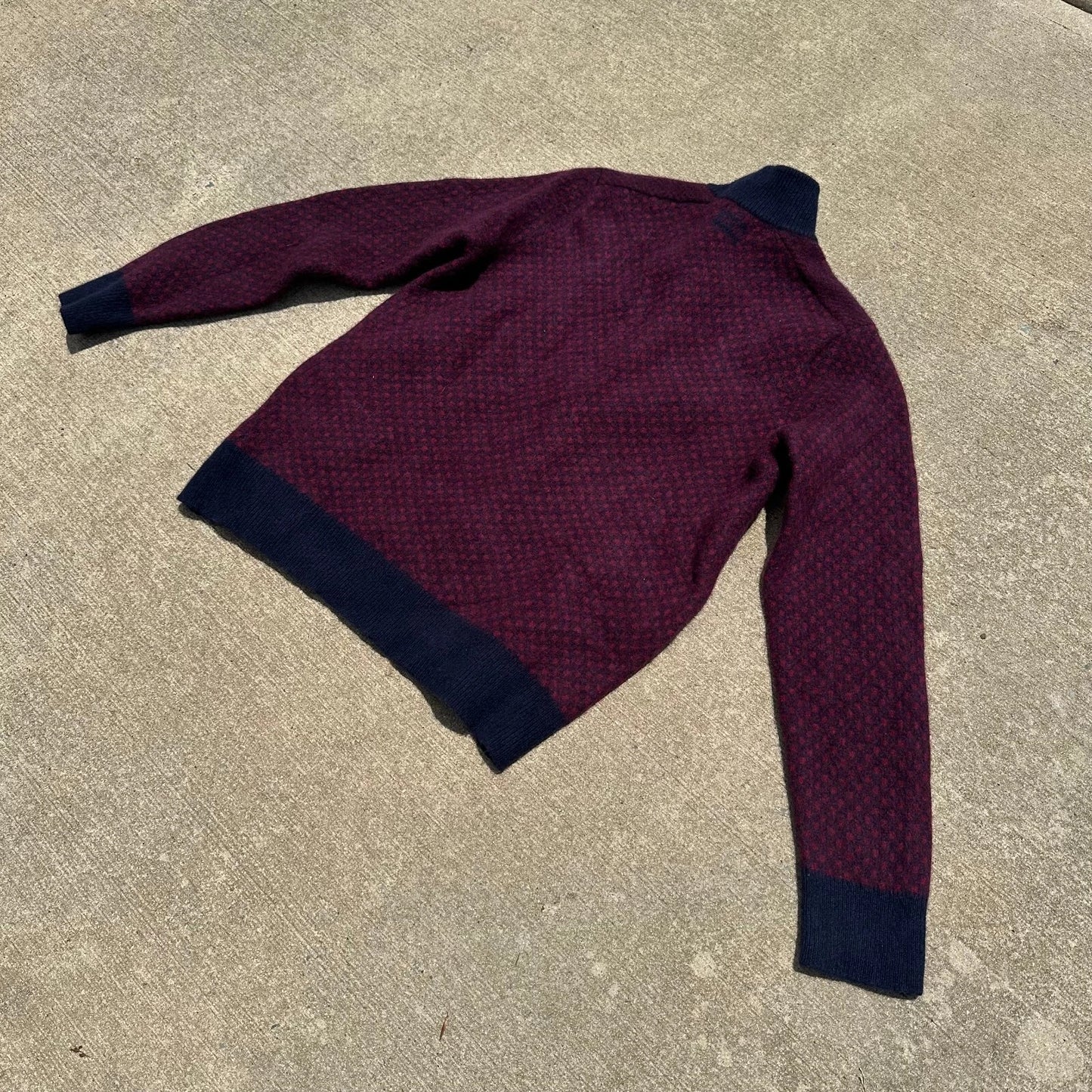 Brooks Brother Mens Maroon Polka Dot Merino Wool 1/4 Zip Pullover Sweater Sz XL